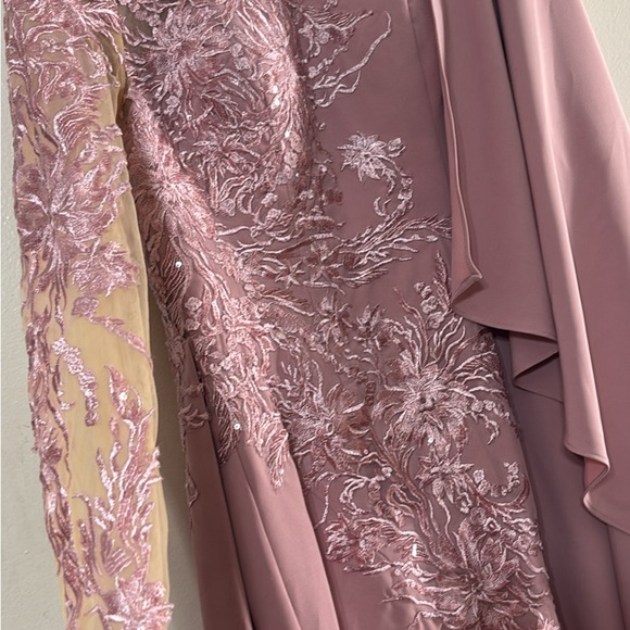 Mauve One-Shoulder Embroidered Evening Dress - Picture 4 of 12